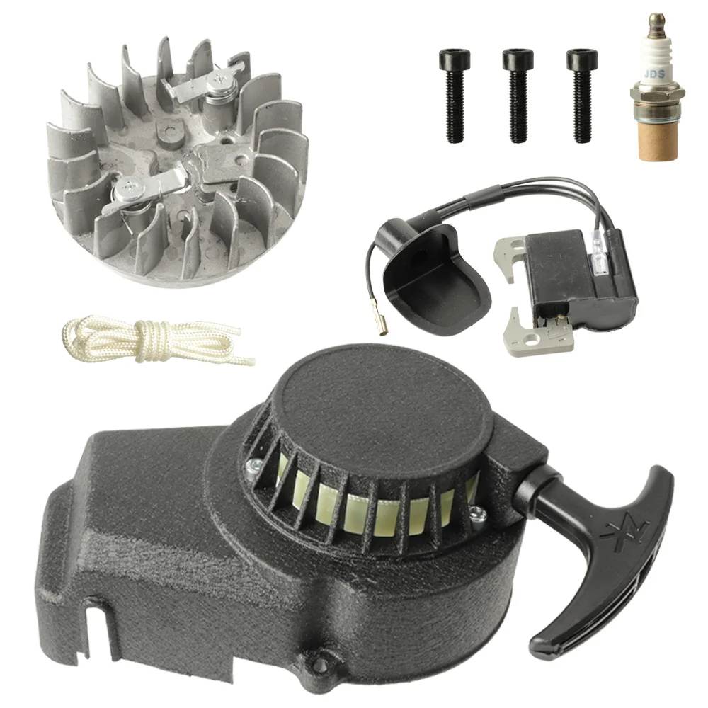 Pull Start Recoil Starter with Flywheel Ignition Coil Set for 2 Stroke Engine 47cc 49cc 50cc SYX Taotao Coolster SSR Chinese ATV