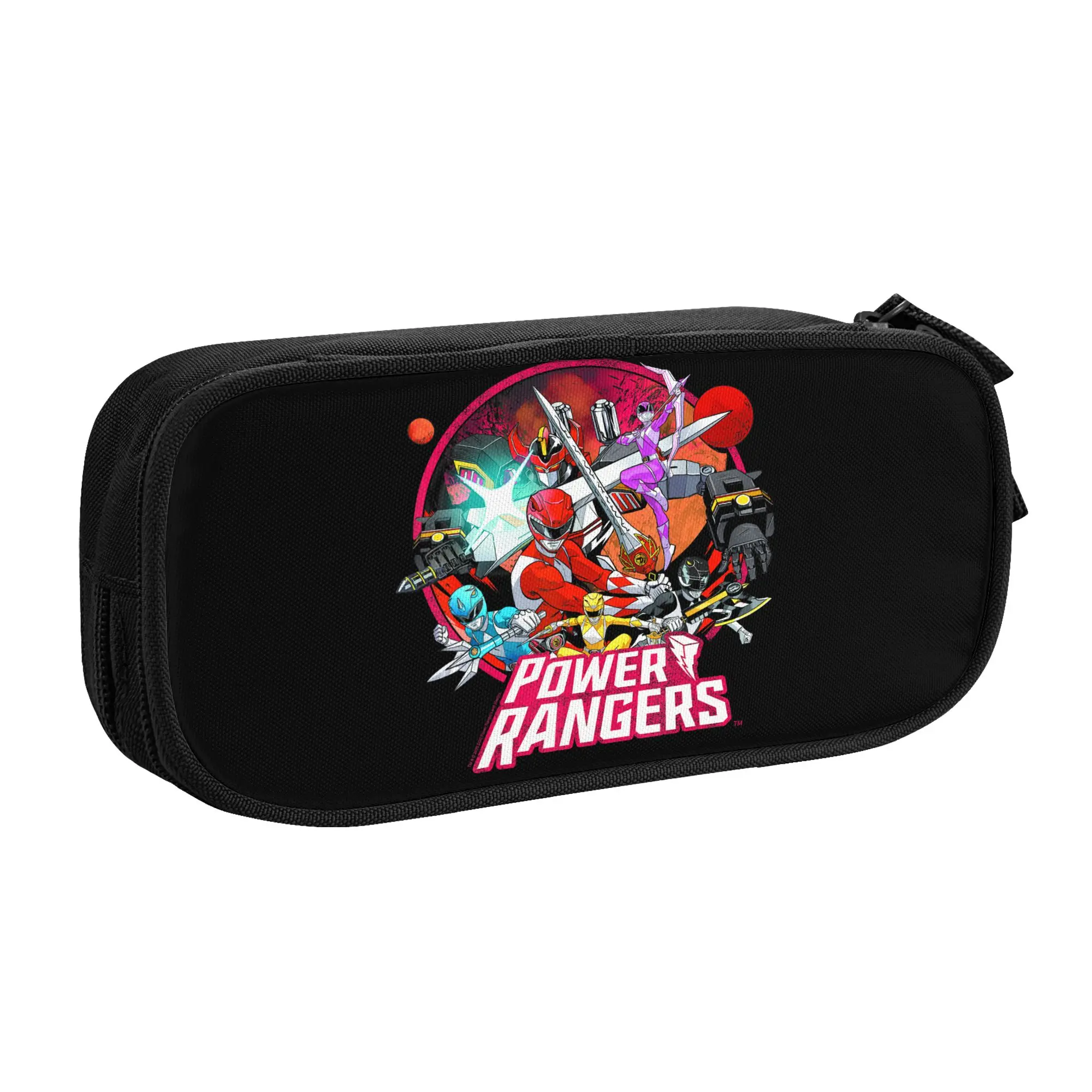 Large Capacity Bags for Child Cartoon Power Rangers Vintage Comic Style Group Action Circle  School Pencil Bag