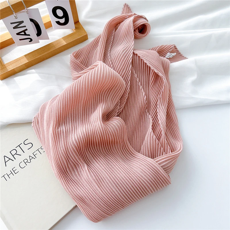 Crinkle Pleated Square Scarf Solid Color Scarf Shawl Women Muslim Hijab Cotton Viscose Lace Headscarf Thin Big Headscarf 90*90cm