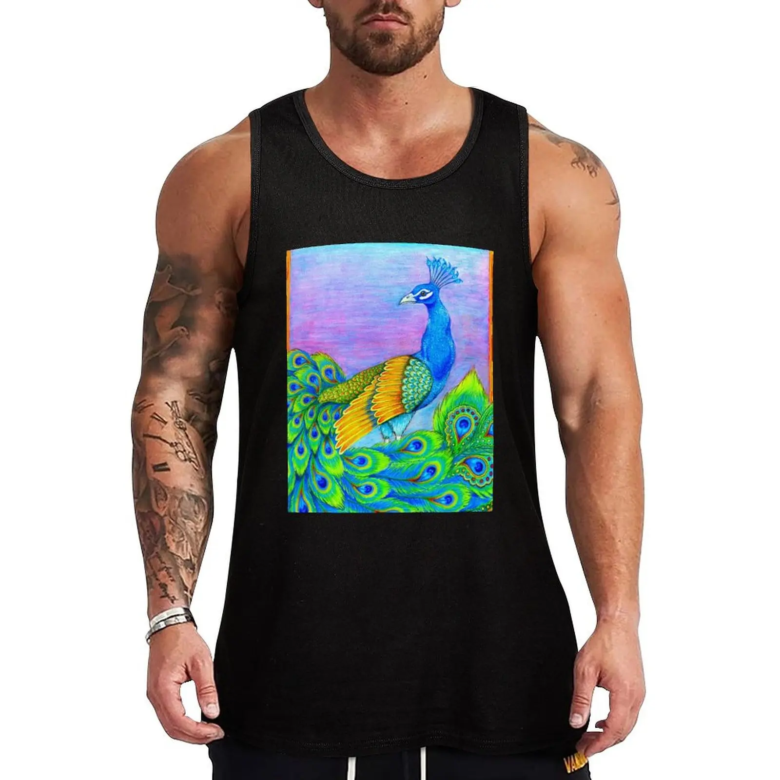 

Pretty Rainbow Peacock in Pastels Tank Top Men's gym t-shirts Man clothes for gym Gym T-shirts for men t-shirt for man