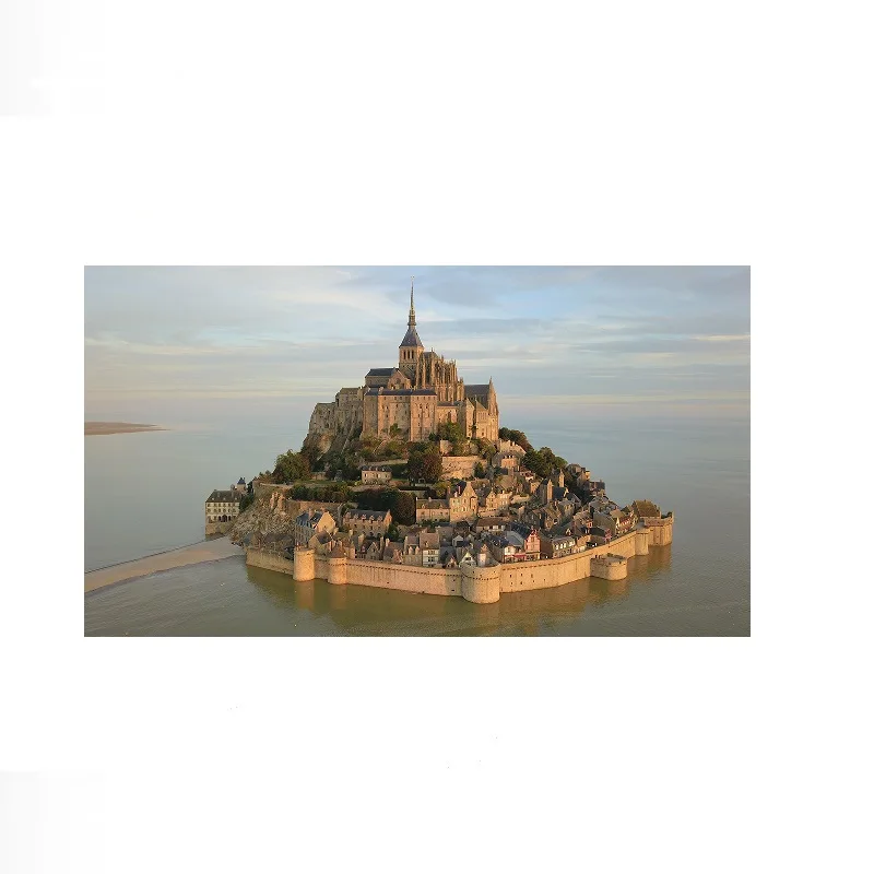 Mont-Saint-Michel Tidal Island Commune Cityscape Photo, Art Print Canvas Poster, Living Room Decor, Home Wall Picture