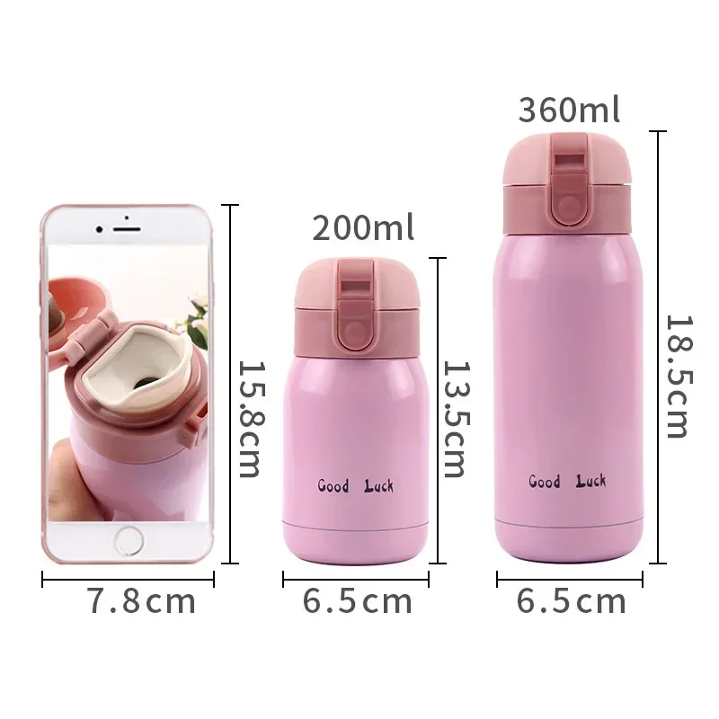 Cute Thermal Water Bottle for Children Thermos Mug with Straw and Bottle Cover Stainless Steel Insulated Cup Drinkware 200ML