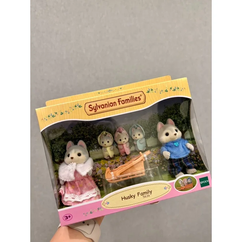 シルバニアファミリー ドールハウス 家具 おもちゃ 女の子 本物のテルヌリン ハスキー カップルと 3 人の赤ちゃん 森の家族 ミニチュア食品