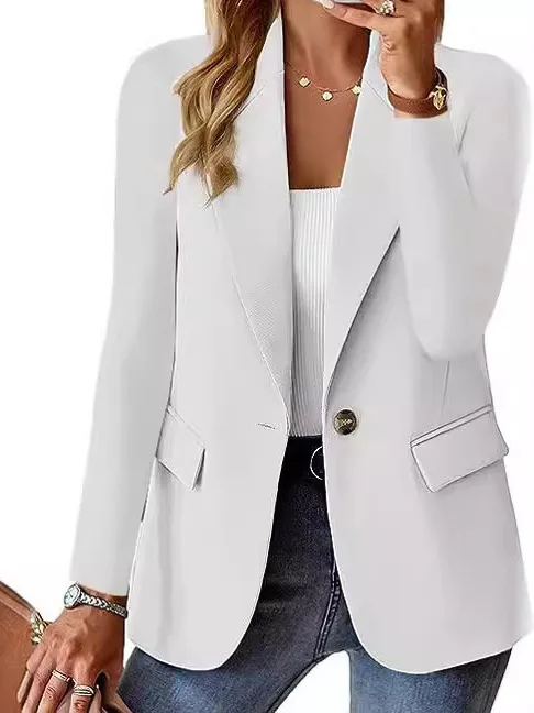 

Chic White Women's Long Sleeve Slimming Versatile Chic Outerwear Elegant Female Fashionable Polyester Thickened Autumn
