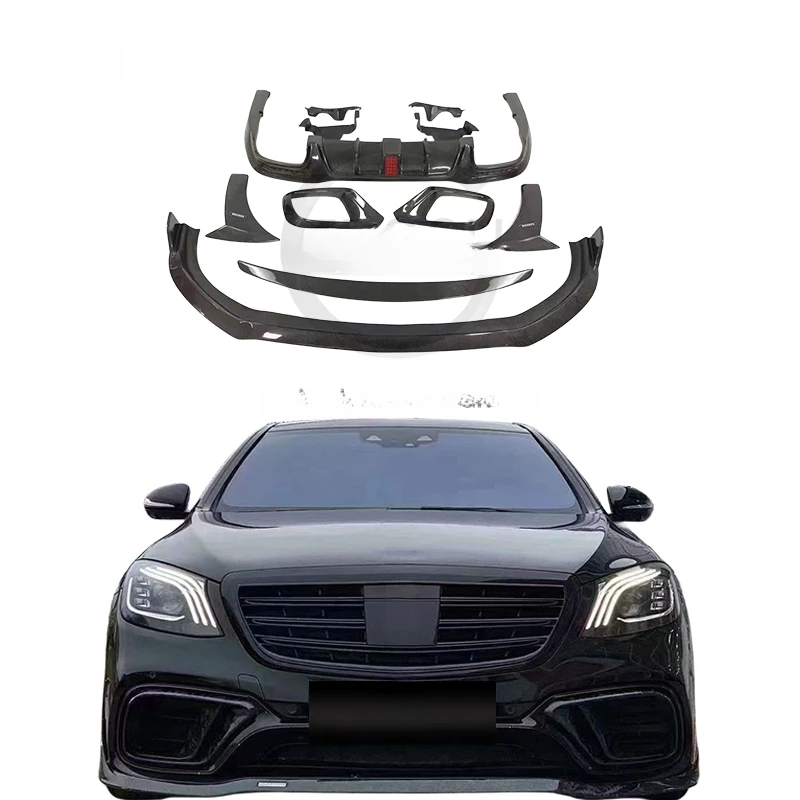 

w222 Bodykit For Mercedes W222 S63 S65 AMG to Bra bus kit carbon fiber front lip rear diffuser spoiler B fenders vent