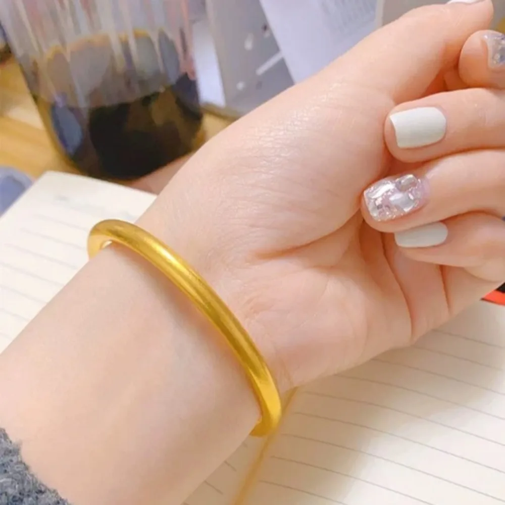 أساور يد نسائية من الذهب الأصفر، سطح بلوري غير لامع، سوار ذهبي مقاوم للماء، كفة دائرية، سوار مغلق