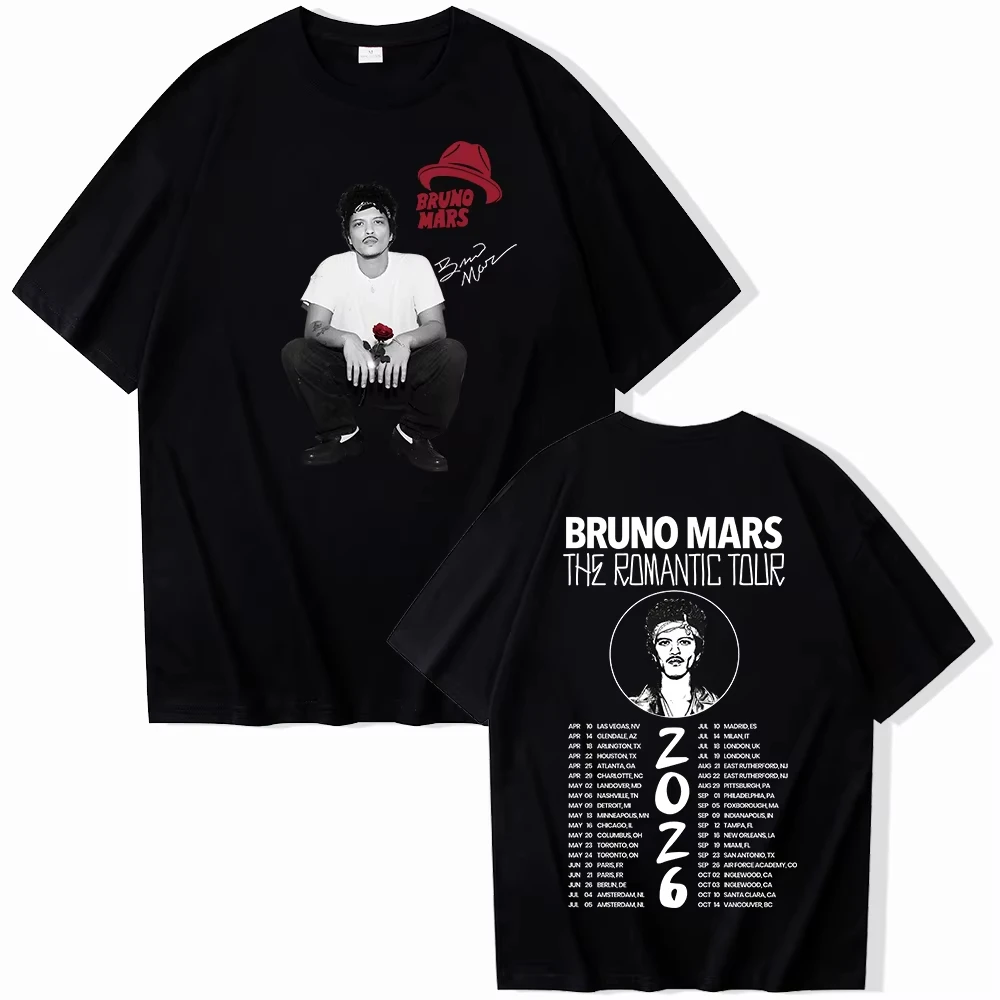 Bruno Mars The Romantic Tour 2026 Summer Relaxing Merch T-shirt Man Woman Harajuku Short Sleeve O-neck Casual Shirt