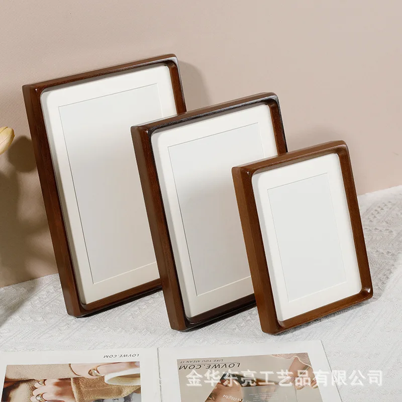 

HYS solid wood walnut inside and outside rounded corner photo frame empty frame table couple calligraphy and painting photo