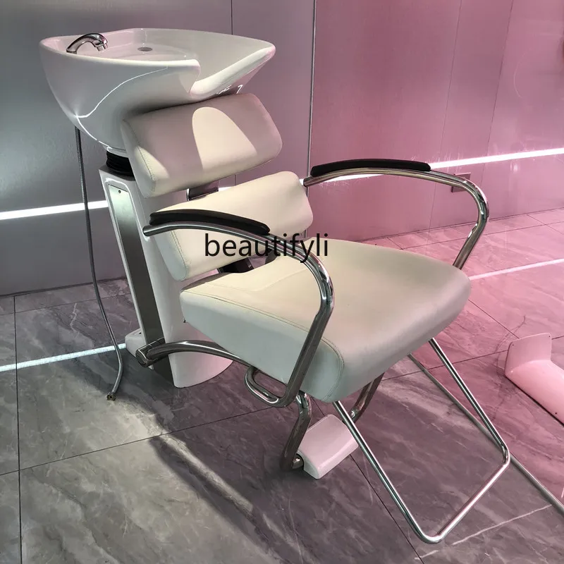 Shampoo Chair Barber Shop Flushing Bed Cosmetology Shop Sitting Bed Hair Salon Half Lying Hair-Washing Chair