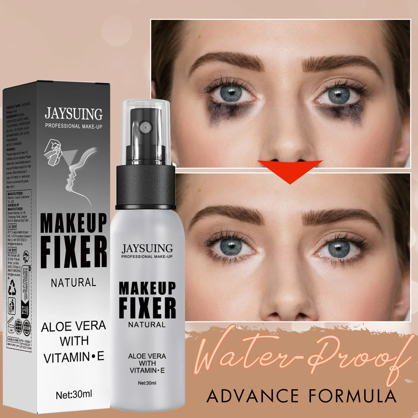 Jaysuing Spray fixateur de maquillage hydratant contrôle de l'huile imperméable ne se décolore pas réglage de maquillage longue durée et Spray rafraîchissant