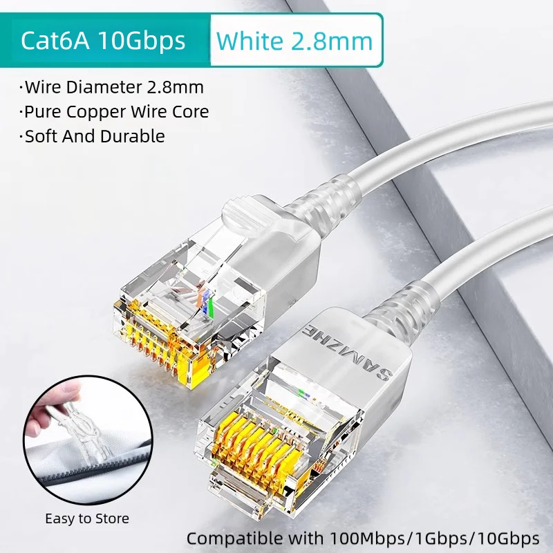SAMZHE Cat6A Slim Ethernet-Kabel 10Gbps Netzwerk-Patchkabel Kompatibel mit 1000Mbps/10000Mbps für Router, Heimcomputer, Breitband