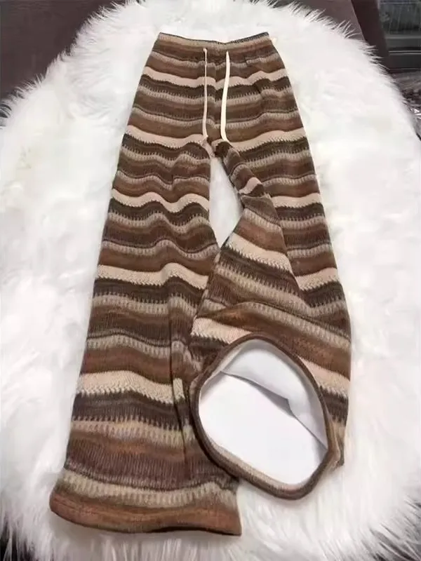 

Thiened Knitted Woolen Casual Pants Men's Autumn Winter Wide Leg Loose Fit Sweatpants American Lazy Sle Fce Lined Trou...