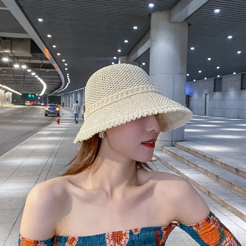 

Summer Thin Section Solid Color Fisherman Hat Street Shooting Fashion All-match Ladies Big Brim Sunhat Foldable Outing Basin Cap