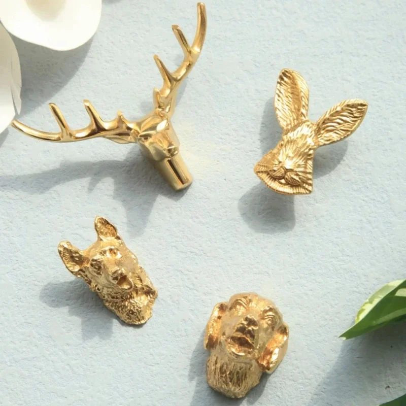 Golden Furniture Handle Drawer Knob Solid Brass Animals Deer Cat Shape Handles for Kitchen Cabinet Door Cupboard Wardrobe Pulls