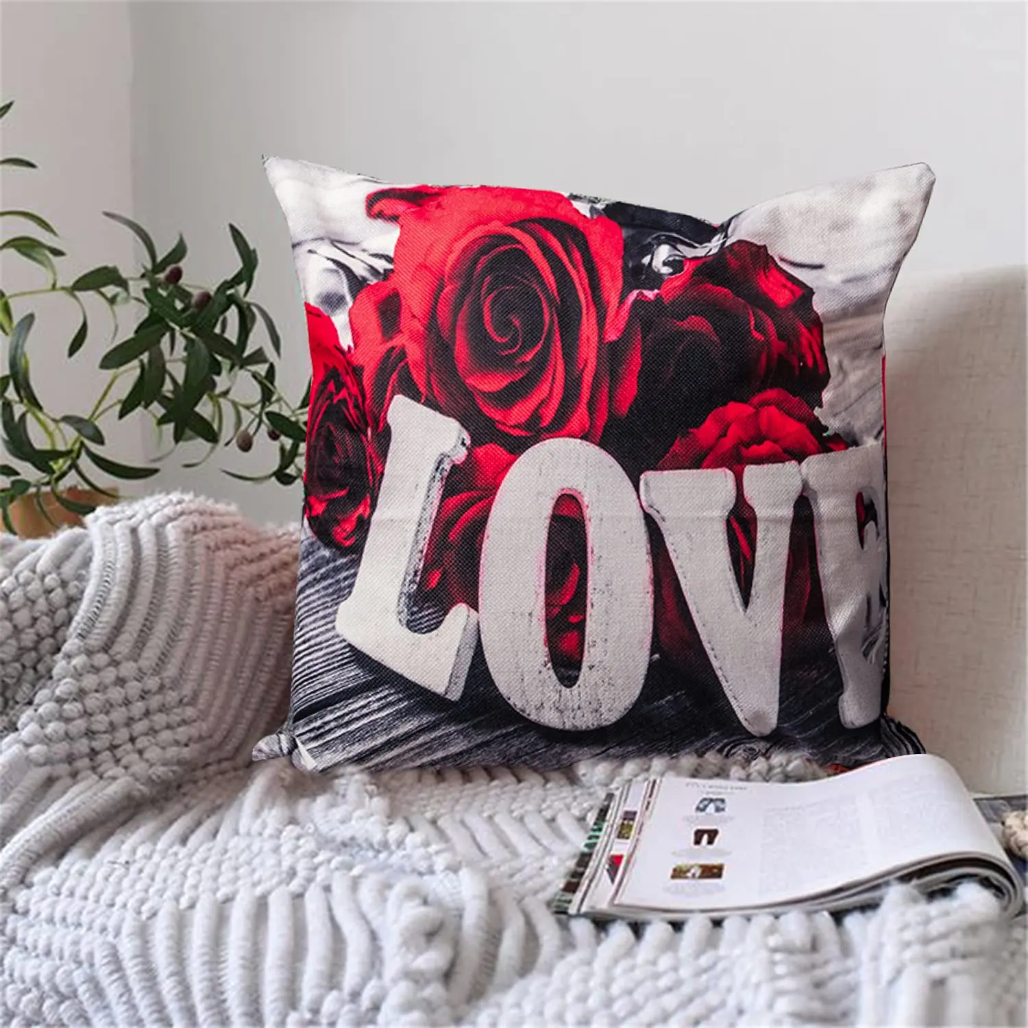 Red Rose Linen Pillowcase 40*40 Living Room Sofa Cushion Cover 60*60 Home Decoration Pillowcase Valentine\'s Day Gift