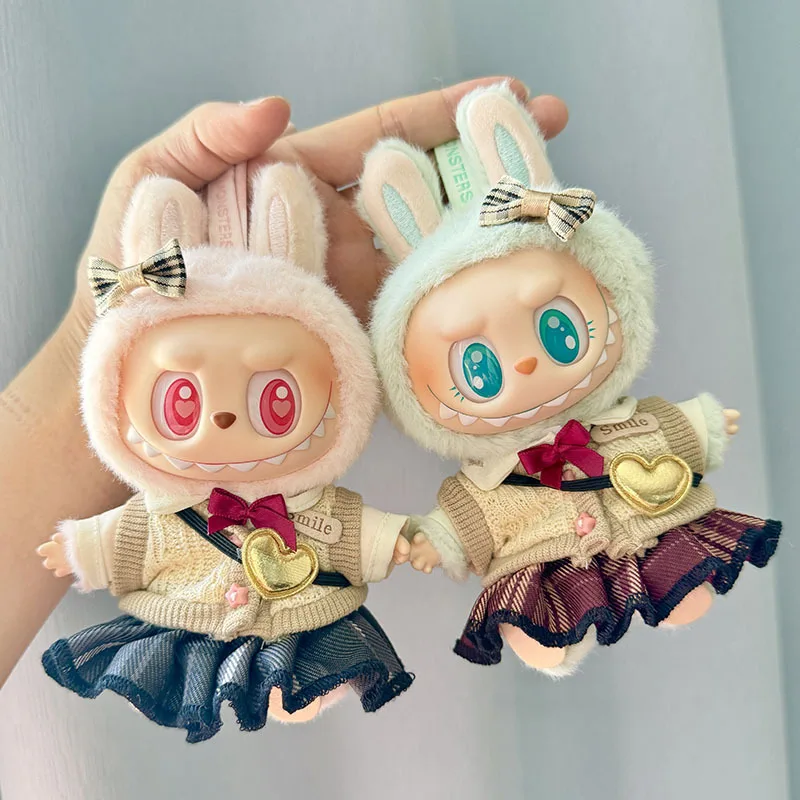 

Suitable for 15-17cm labubu fashion matching replacement dress exquisite accessories toy mini pendant plaid JK skirt set