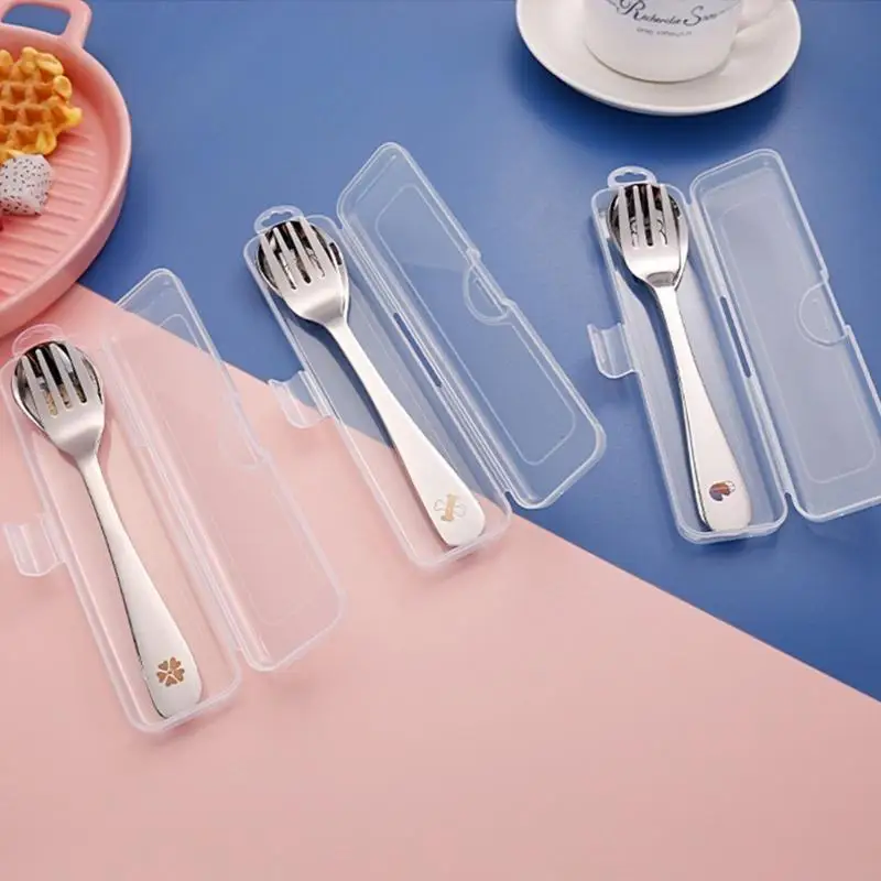 95ae Child Spoon & Fork с Case Kids Forming Spoon Eat Training Kitchen Gadget