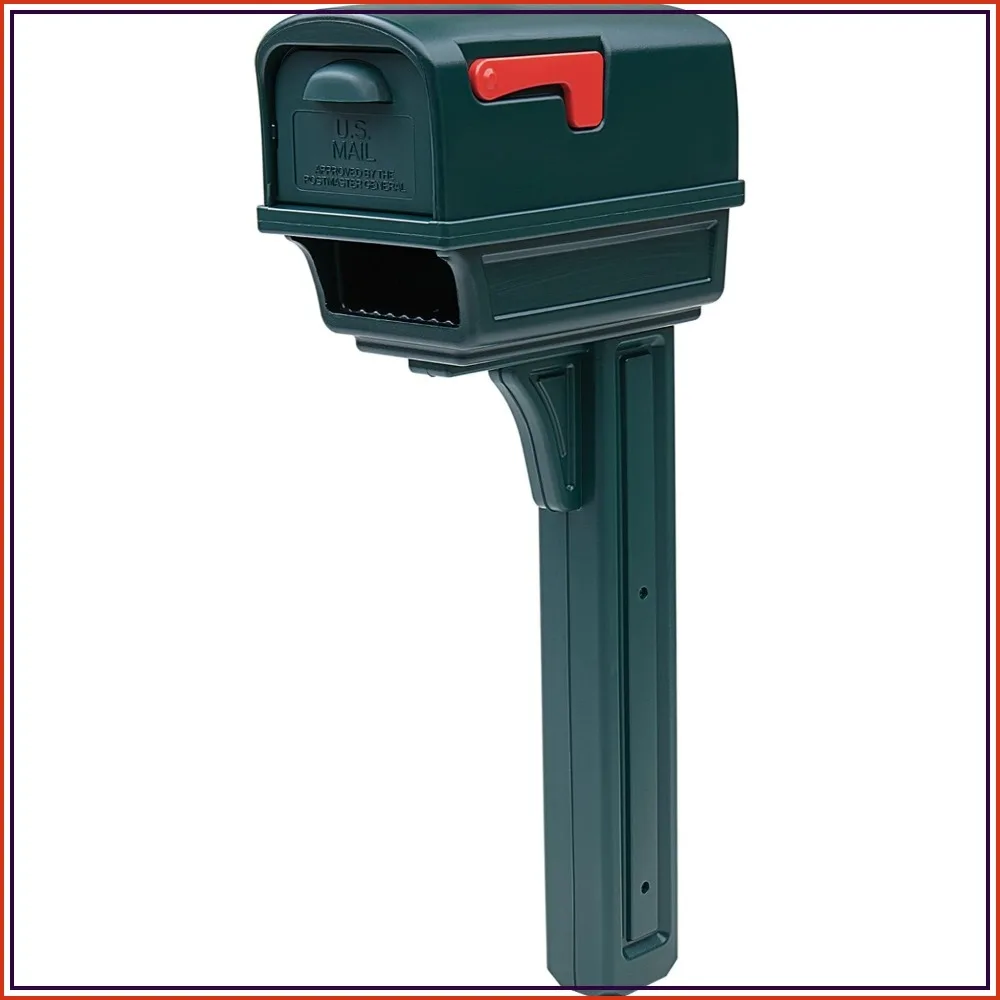 Large Capacity Double-Walled Plastic Green Mailbox with Post Combo Kit