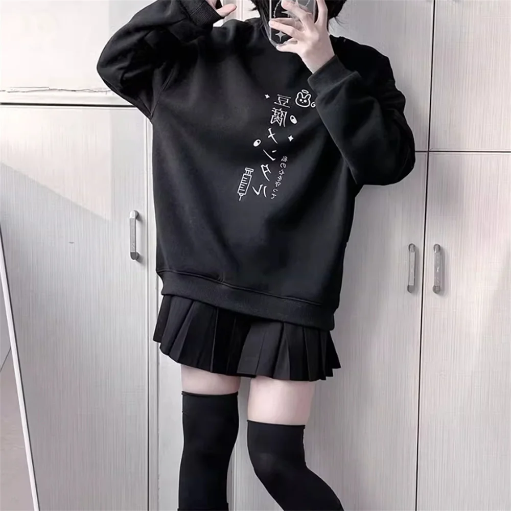 화이트 블랙 Y2k 여성 가을 루즈 캐주얼 피터팬 후드 일본 미네 스타일 서브컬쳐 귀여운 스위트 걸 후디 스웨터셔츠