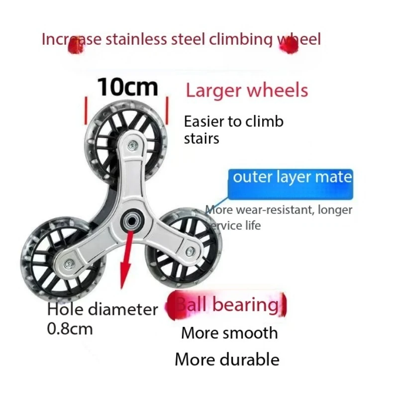 Stair Climbing Shopping Cart Wheels Heavy Duty Caster Replacement, Wear Resistant Roller for Grocery Trolley Spare Accessory