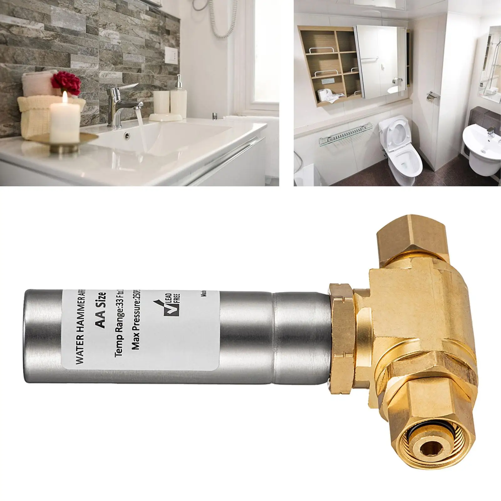 Silent Water Hammer Arrestor 3/8 Inch Threaded Valve Connector for Laundry Machine Water Tap Pipe Fittings