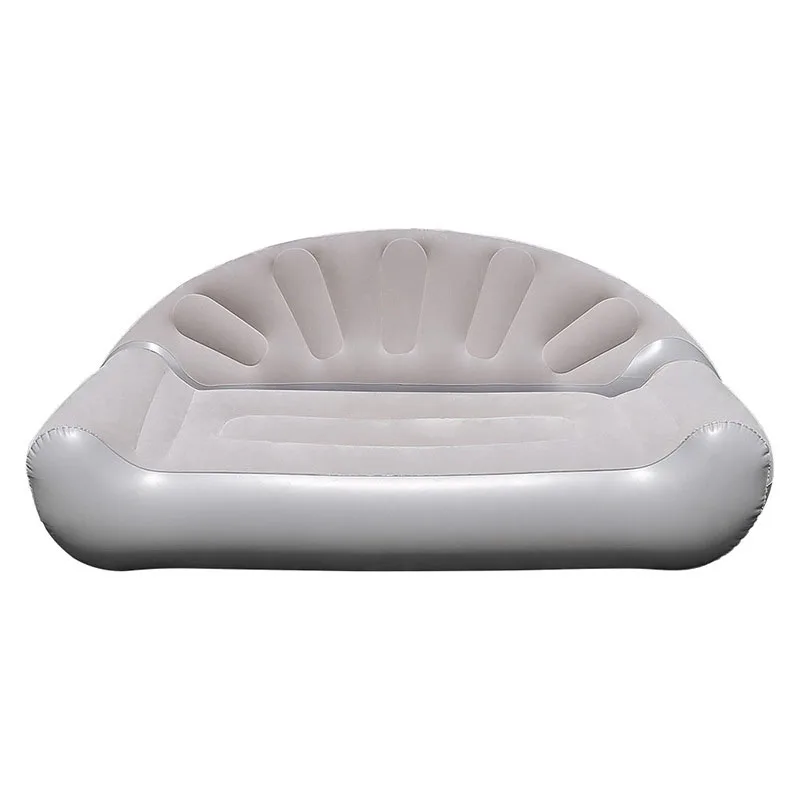 Fan Shaped Inflatable Sofa 2 Person Flocked Air Couch Outdoor Inflatable Lounge Chair Sofa Bed for Camping Poolside Home Rest
