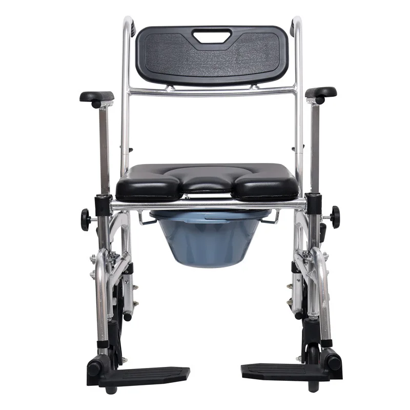 Home Care Medical Aluminum Mobile Toilet Toilet Wheelchair with Toilet Seat for Seniors and Disabled