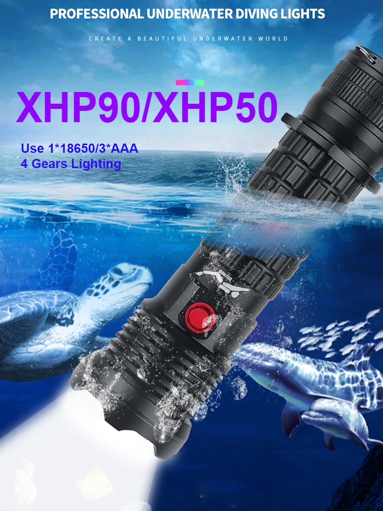 990000000LM Powerful XHP90 LED Diving Flashlight Underwater Fishing Torch 18650 Waterproof Scuba XHP50 Dive Lamp Powerbank Lamps