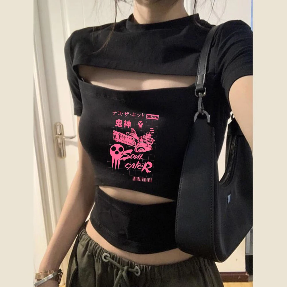 Soul Eater cropped top shoujo korean fashion gyaru 2000s vintage party shirt 2000s japanese scene  gyaru