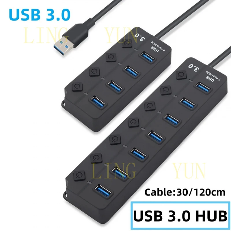 Z  USB Hub 3.0 USB Splitter 4 7 Port Hub USB 3 0 Multiple Ports Expander With On/Of