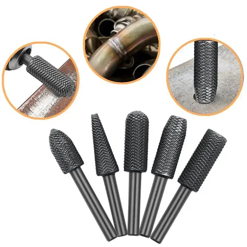 Arquivo de aço gravado Cabeça de moagem elétrica, rebarba de metal macia Alargando arquivo rotativo, arquivo em forma especial, 5pcs