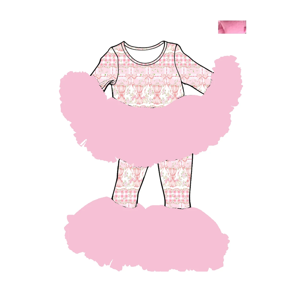 

New Boutique Children's Clothing Girls' Mesh Set Baby Cute Lace 2Piece Long Sleeved Set Cartoon Custom Rabbit Flared Pants Suit
