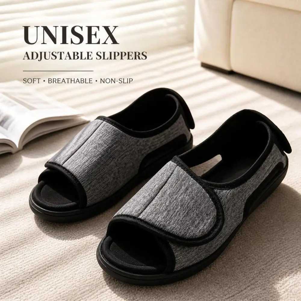 Open-Toe Unisex Adjustable Slippers Soft Non-slip Wide Width Sandals Lightweight Flexible Swollen Feet Slippers Daily‑wear