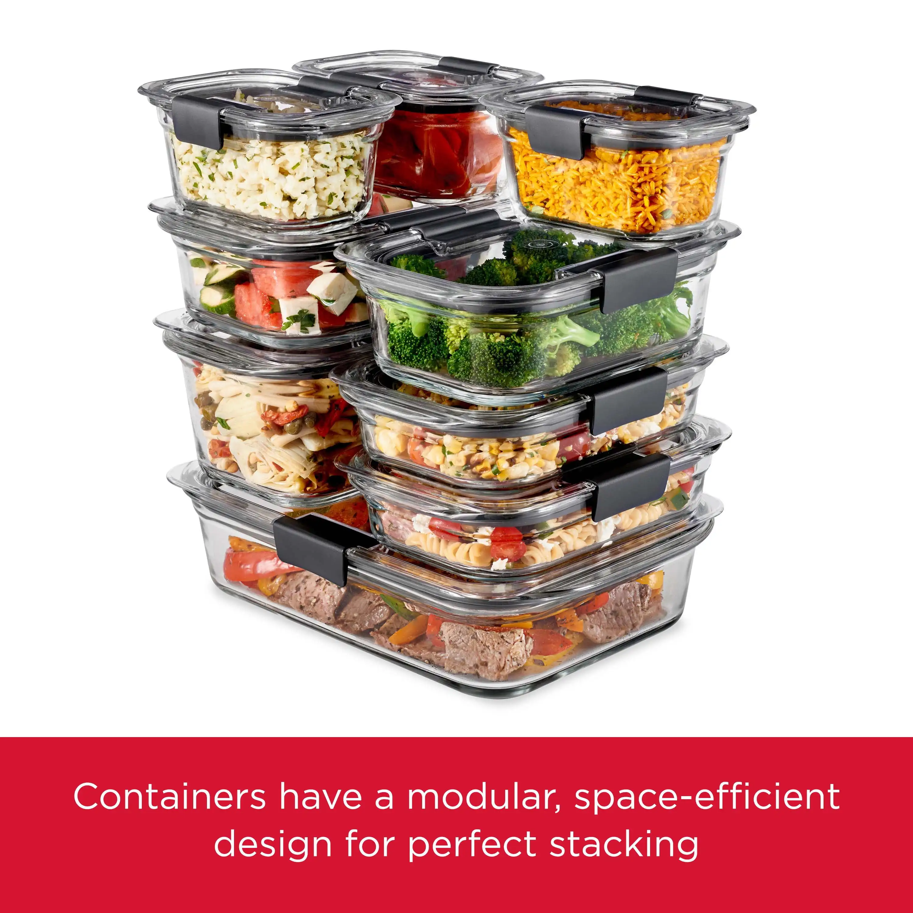 Glass Set of 3 Food Storage Containers with Latching Lids, Leakproof