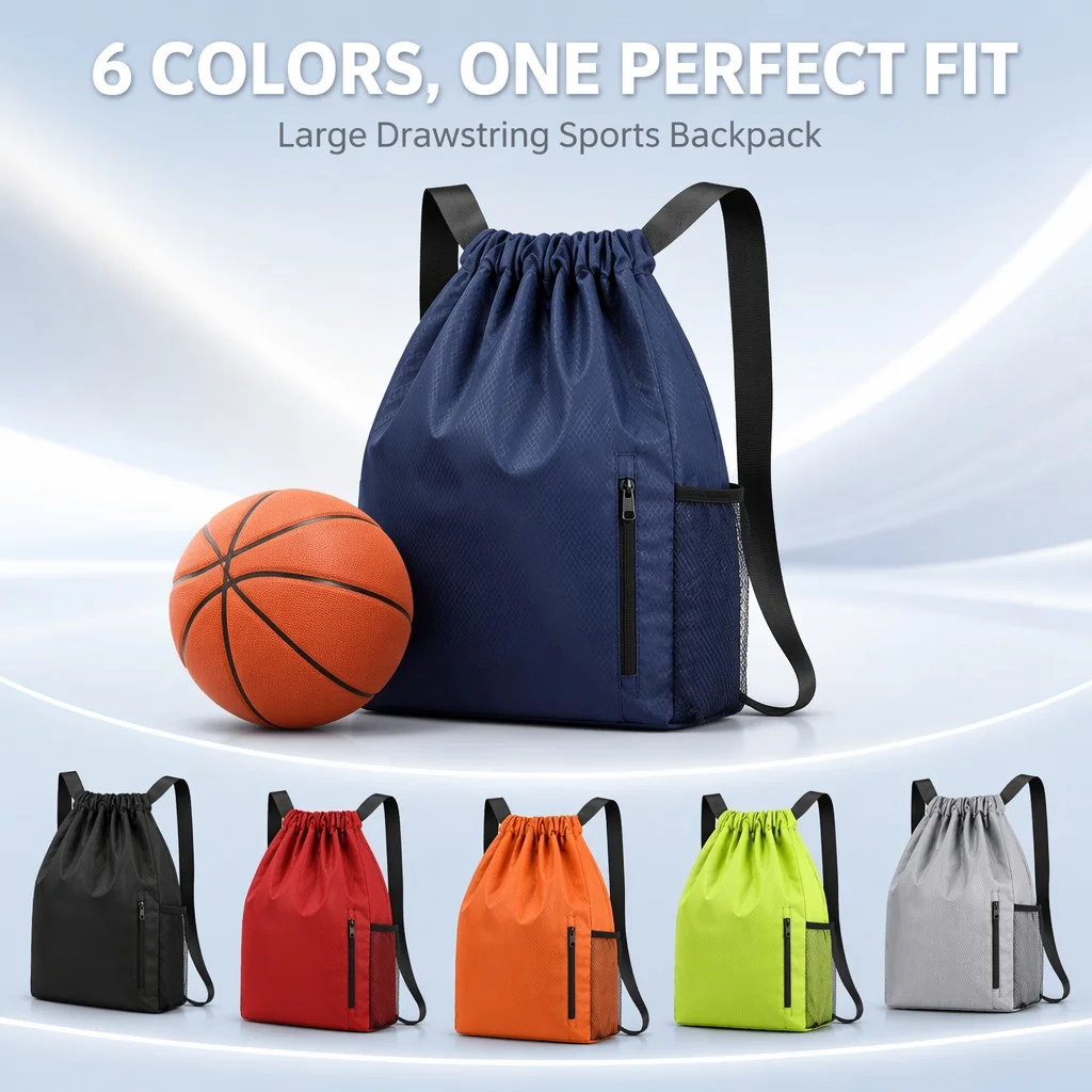 Drawstring Backpack Sports Gym Sack Bag Large Capacity With Side Mesh Pocket For Basketball Fitness Travel Swimmin