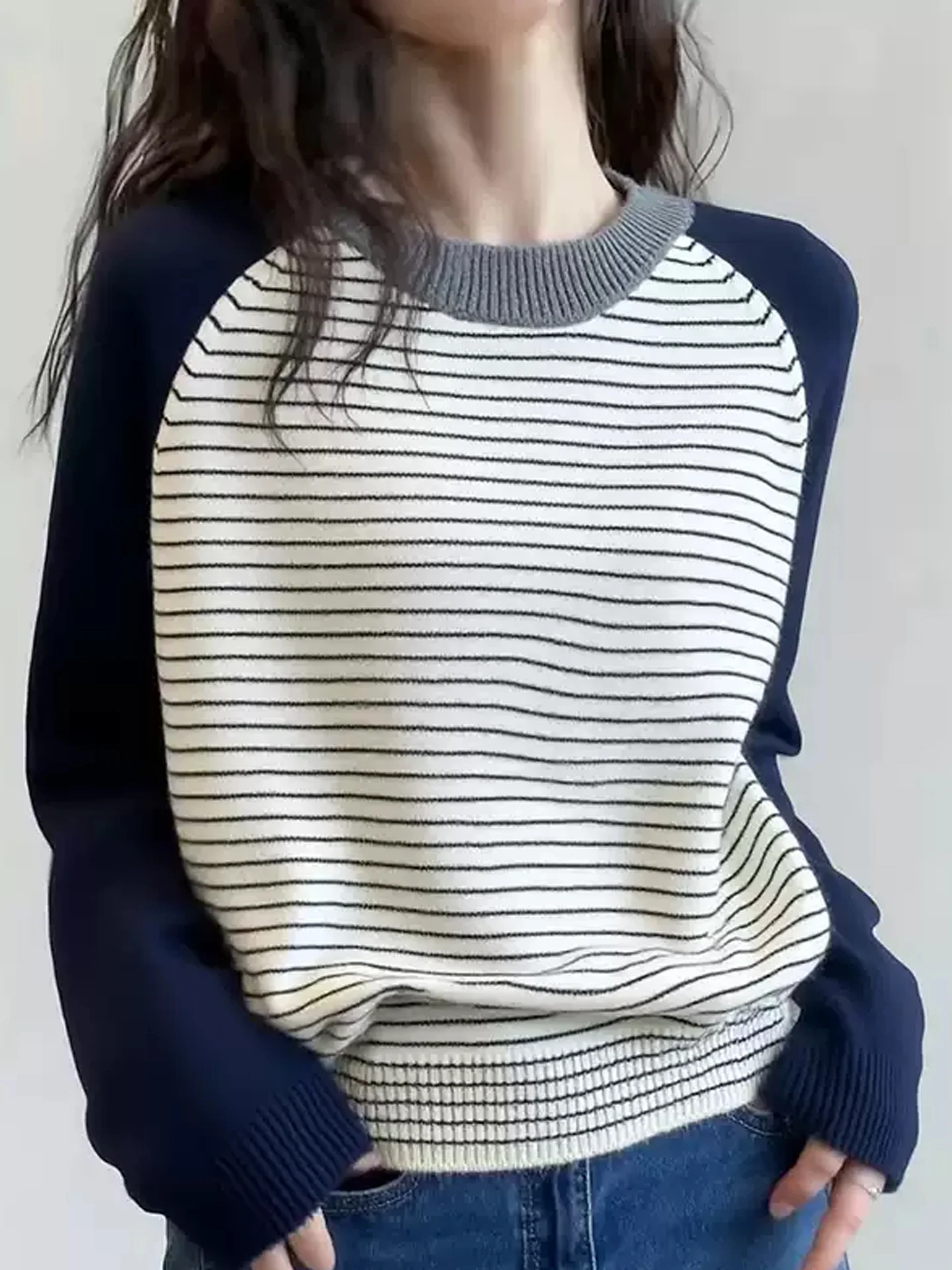 

Korean Sle Striped Color Blo Faion Commute Knitwear Long Sve Women's Sweater Soft Comfortable Winter Design Sensation