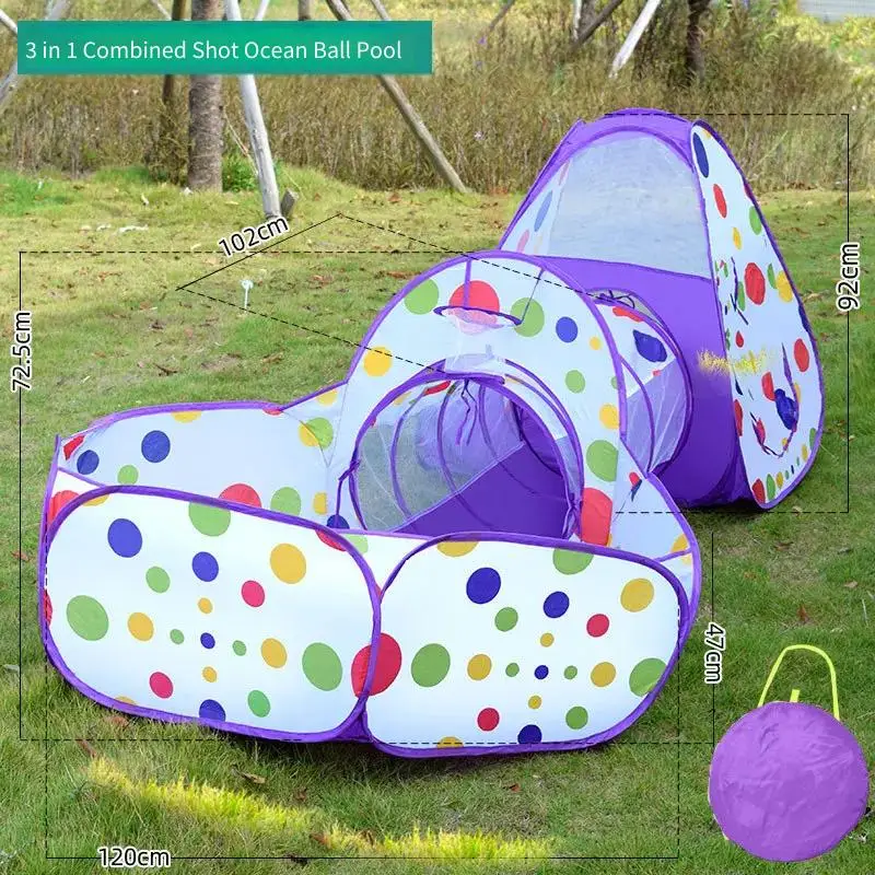 Kids Castle Tent Tunnel 3 Piece Set Boys Girls Princess Playhouse Indoor Outdoor Crawling Game Foldable Toy Ocean Ball Pool Gift
