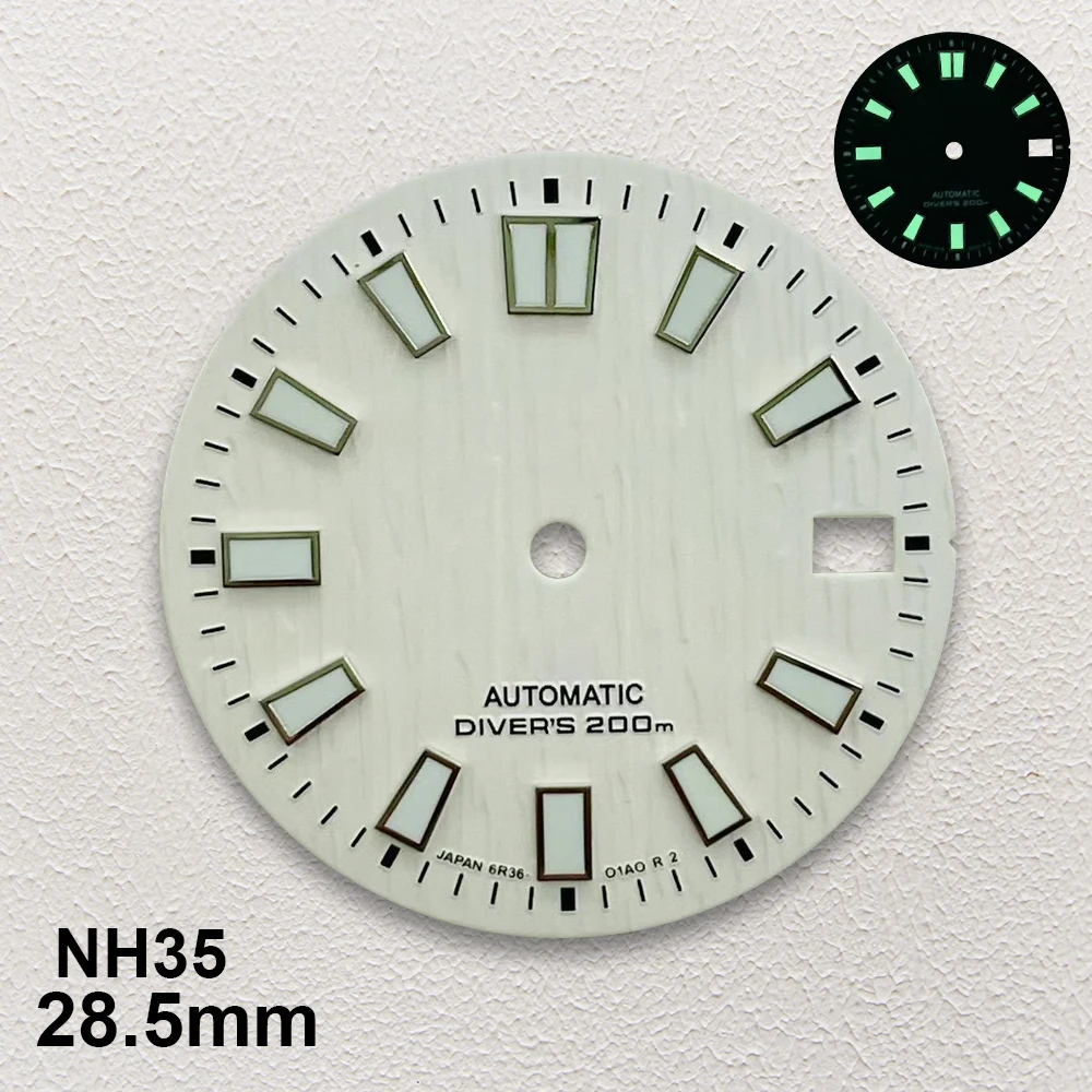 28.5mm S Logo Glacier Dial Fit NH35/NH36 Japanese Automatic Movement Green Luminous High-Quality Watch Modification Accessories