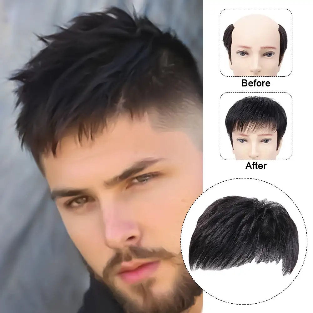 

New Men Hairpiece Stylish Men Wig Natural-looking Men's Synthetic Hair Wig for Spots Gray Hair Coverage Short Straight Hairpiece
