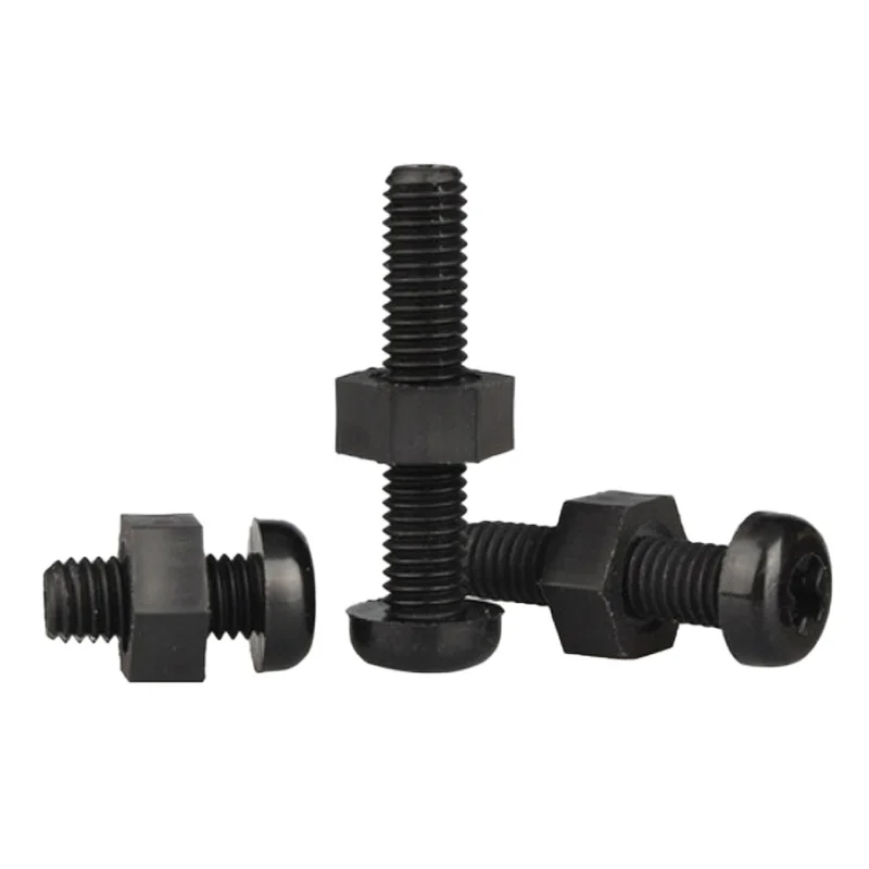 5~50 sets 2 In1 PA66 Black Nylon Screw Bolt Nut Combination M2 M2.5 M3 M4 M5 M6 M8 Round Head Cross Bolt Plastic Insulated Screw