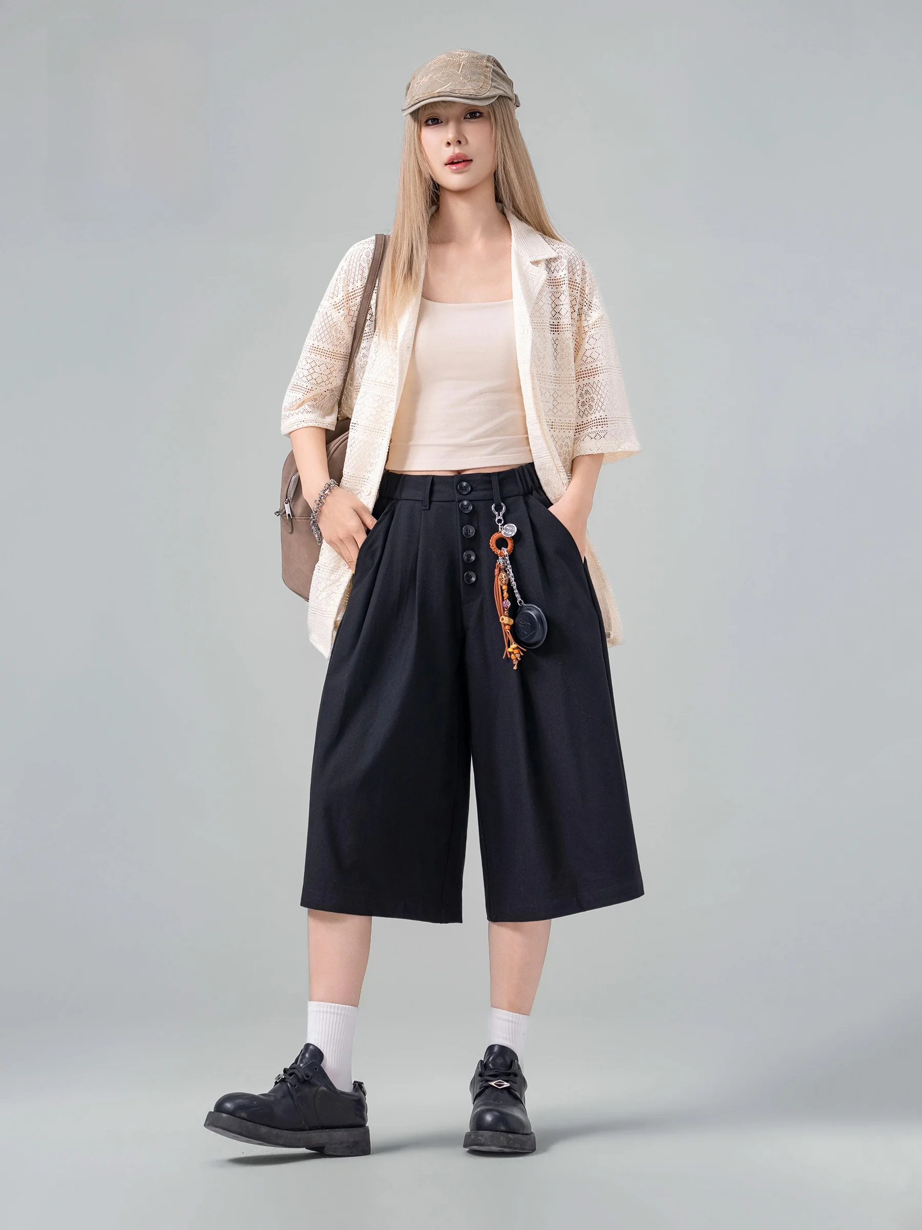 American Style High Intelligence Seven-Foot Men's Casual Pants Summer 2026 New Fashion Wide Leg Short Pants for Women
