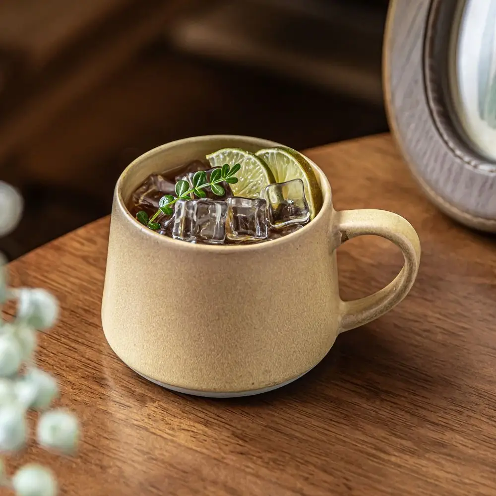 

Portable 380ML Ceramic Coffee Mug Non-slip Bottom Minimalist Retro Tea Cup Simple Anti-scald Handle Water Container Tableware