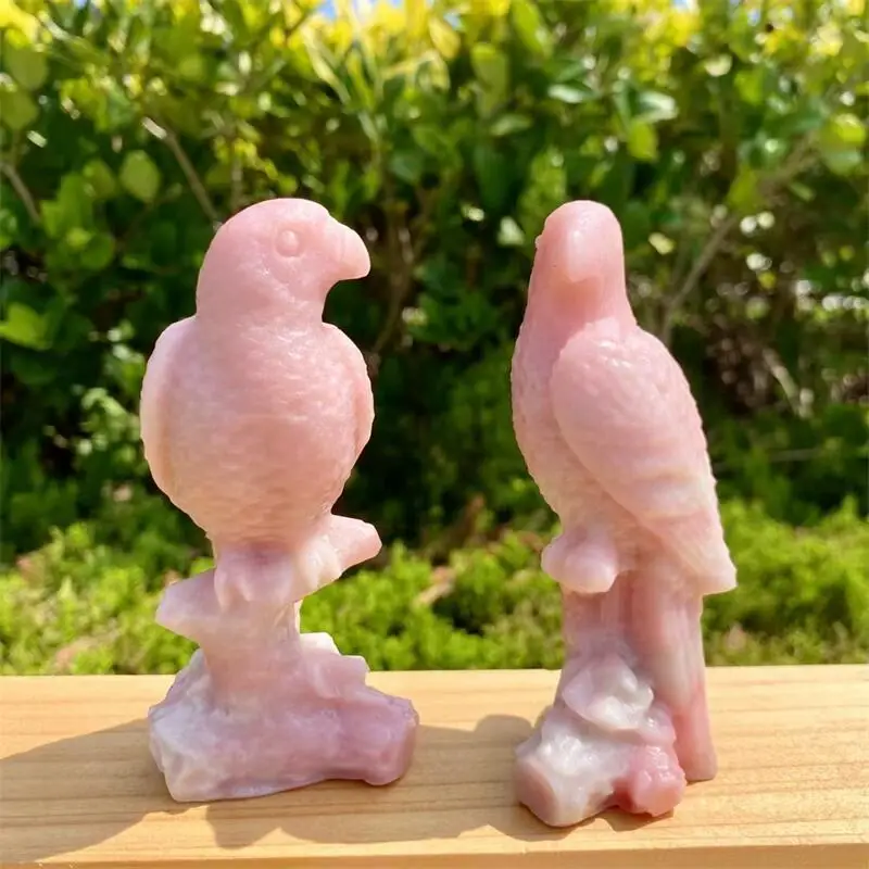 천연 핑크 오팔 앵무새 수제 조각 동물 크리스탈 공예, 가정 장식 장식 선물, 1 개