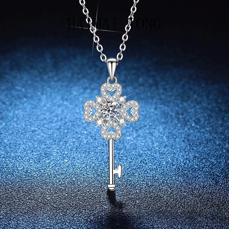 

HAIMAITONG PT950 платиновое европейское и американское трансграничное взрывное новейшее ожерелье Douyin счастливой травой и ключом женский муассан