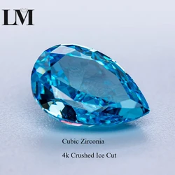 Cubic Zirconia Light Aquamarine Color Pear Shape 5A Grade 4k Crushed Ice Cut Lab Synthetic Zircon Gems Extremely Shiny Quality