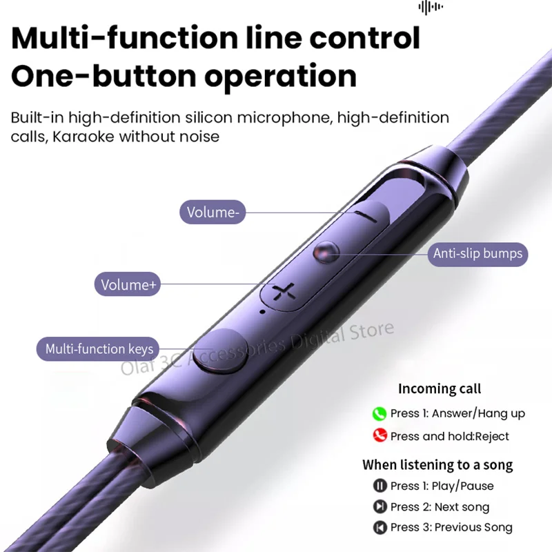 OLAF DAC 유형 C/3.5mm 헤드폰 유선 이어 버드 핸즈프리 헤드셋 게이머 HiFi 9D베이스 스테레오 이어폰 케이블 이어폰 (스마트 폰용)