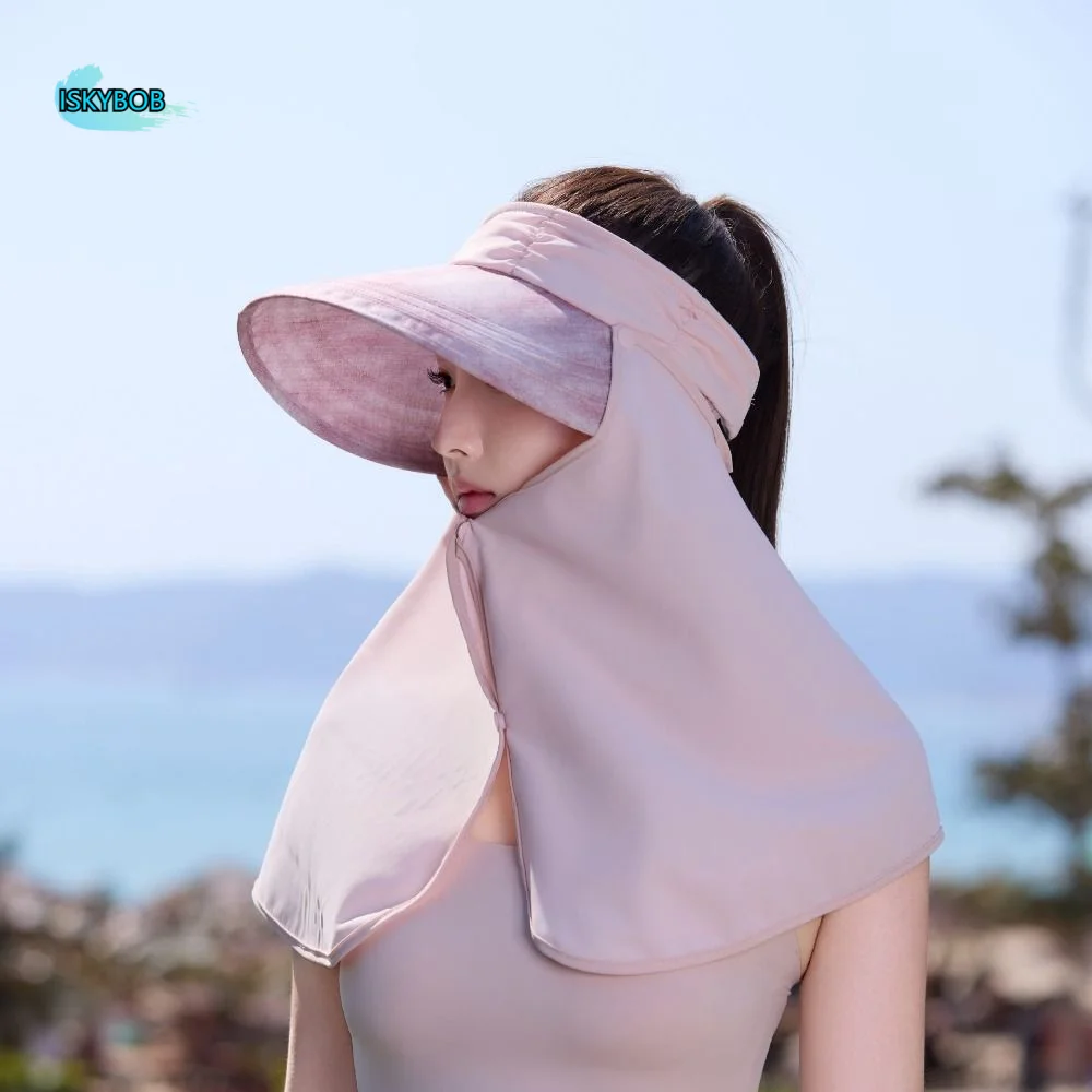 

Fashion Wide-Brimmed Shawl Fisherman Hat Sunscreen Adjustable Sunshade Sun Hat Solid Color Polyester Mask Hat Cycling