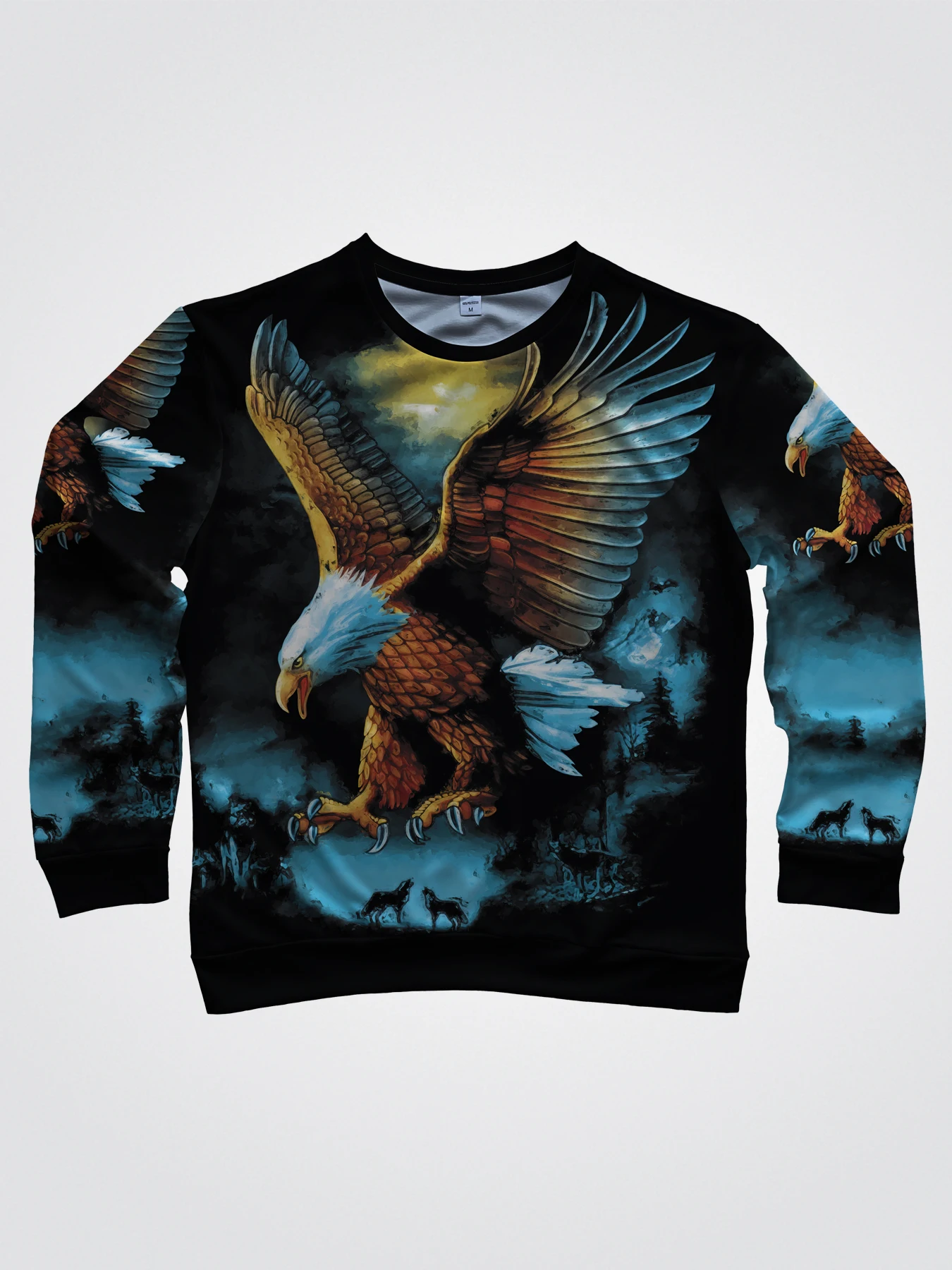 Men's Street Style Graphic Long Sleeve Crew Neck Tops Creative Cool Bald Eagle 3D Printed Spring Autume Sports Sweatshirts