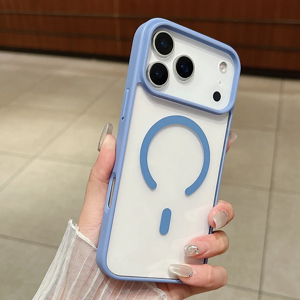 حافظة فاخرة من السيليكون الهجين بلون الحلوى غير اللامع لهاتف آيفون 17 برو ماكس غطاء خلفي صلب شفاف مغناطيسي Magsafe Shell 17Pro