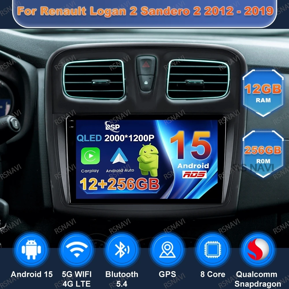 

Car Radio Andoird 15 For Renault Logan 2 Sandero 2 2012 - 2019 Wireless Carplay Auto GPS DSP DVD Multimedia 5G WIFI 4G LTE BT